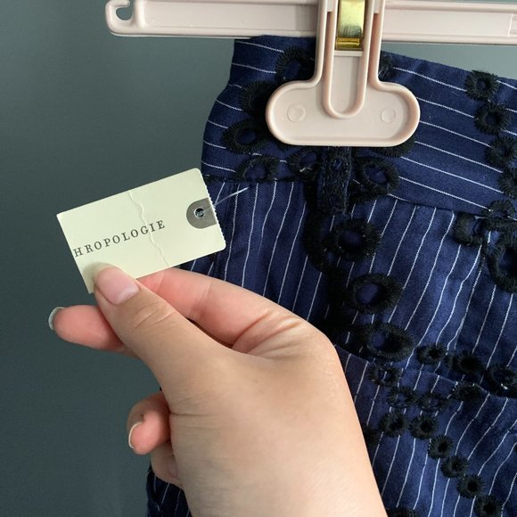 Anthropologie NWT Pinstriped Embroidered Pants - Picture 6 of 7